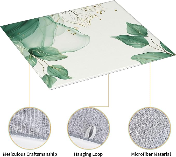 Watercolor Green Palm Leaves Dish Drying Mat 16x18 Inch, Microfiber Absorbent - Image 3