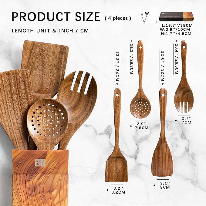 Wooden Spoons for Cooking, Nonstick Cooking Utensil Set - Image 2