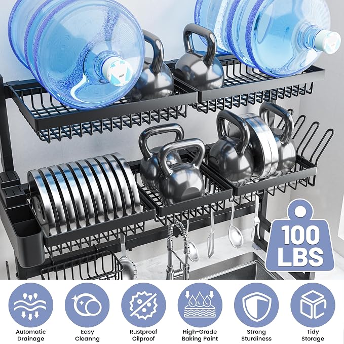 ADBIU Over The Sink Dish Drying Rack Snap-On Design 2 Tier Large Dish Rack - Image 6