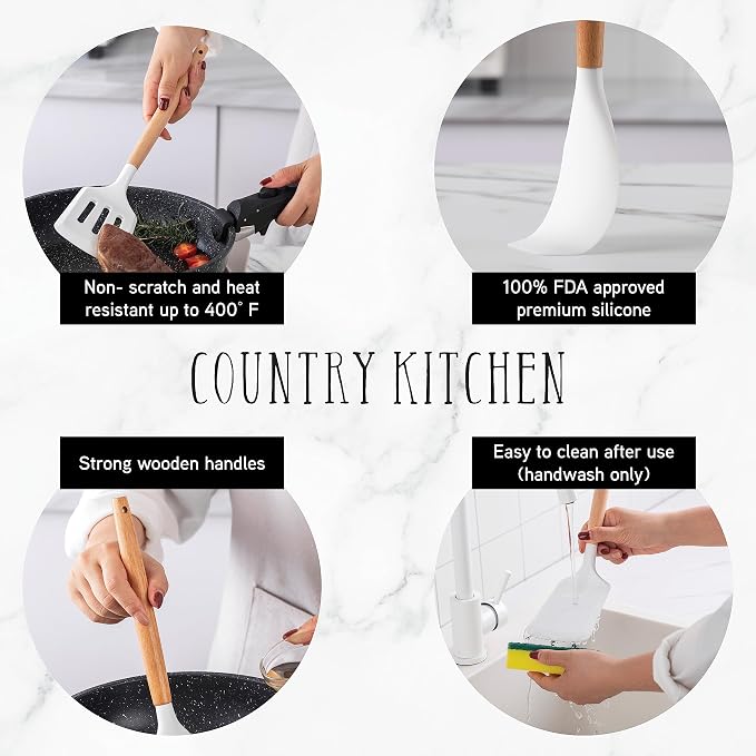 Country Kitchen Non Stick Silicone Utensil Set - Image 4