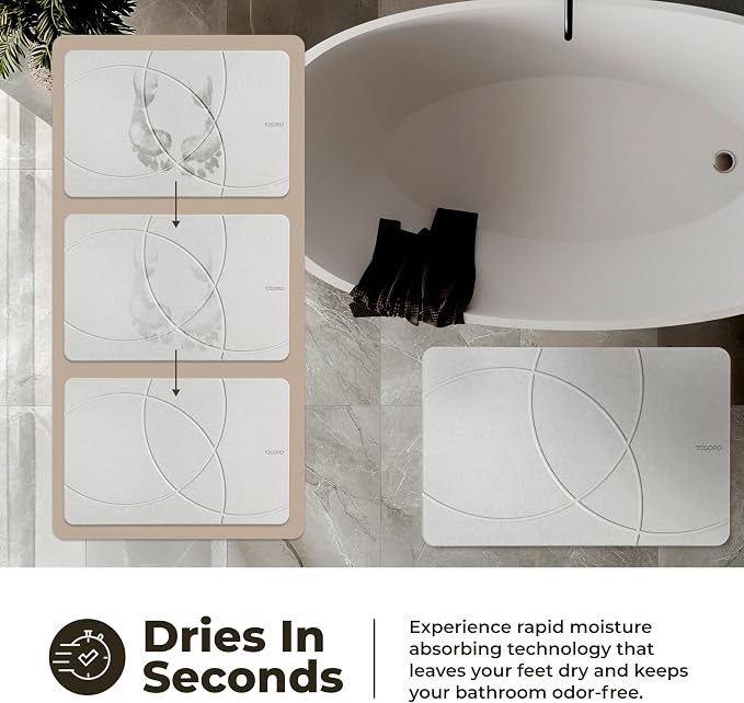 TOSORO - Stone Bath Mat Diatomaceous Earth Shower Mat Non-Slip Super Absorbent - Image 3