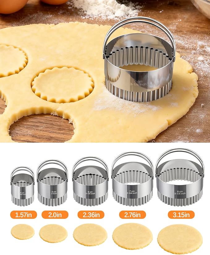 Biscuit Cutter Set with Handle, 5 Piece Stainless Steel Fluted Round Cookie - Image 8