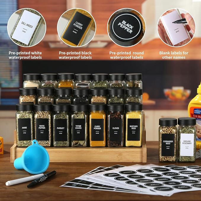 48 Glass Spice Jars with Labels, Spice Jar Set, 4oz Spice Containers, Seasoning - Image 2