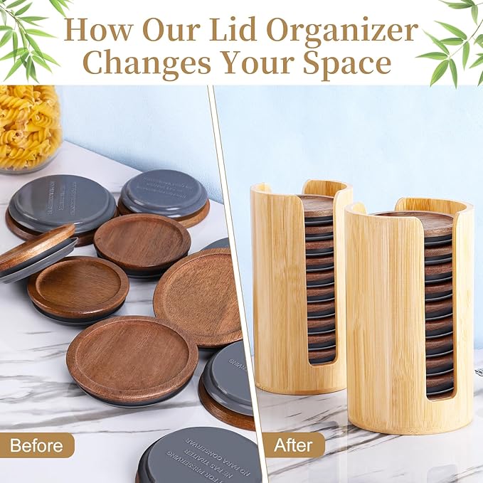 2 Pack Mason Jar Lid Organizer Bamboo Ball Jar Wooden Storage Accessories - Image 7