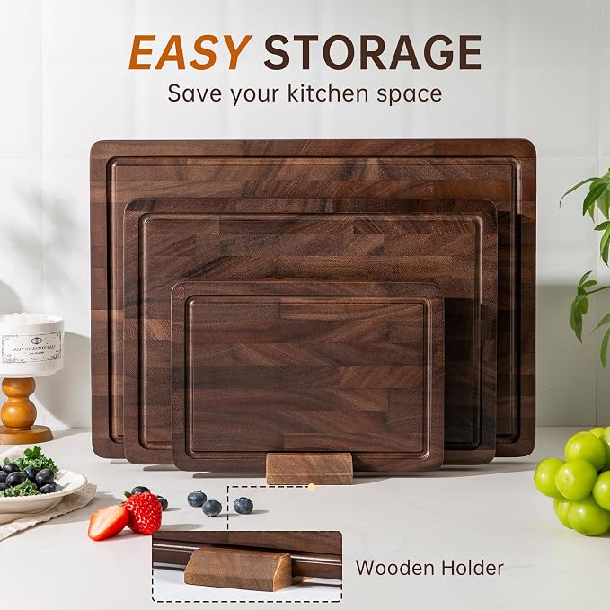 THETCHRY Walnut Wood Cutting Board Set, End Grain Cutting Boards - Image 7