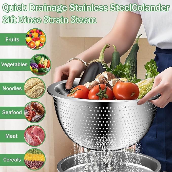 Mixing Bowls with Lids Set, Metal Salad Bowls with Colander, Grater & Dressing - Image 5