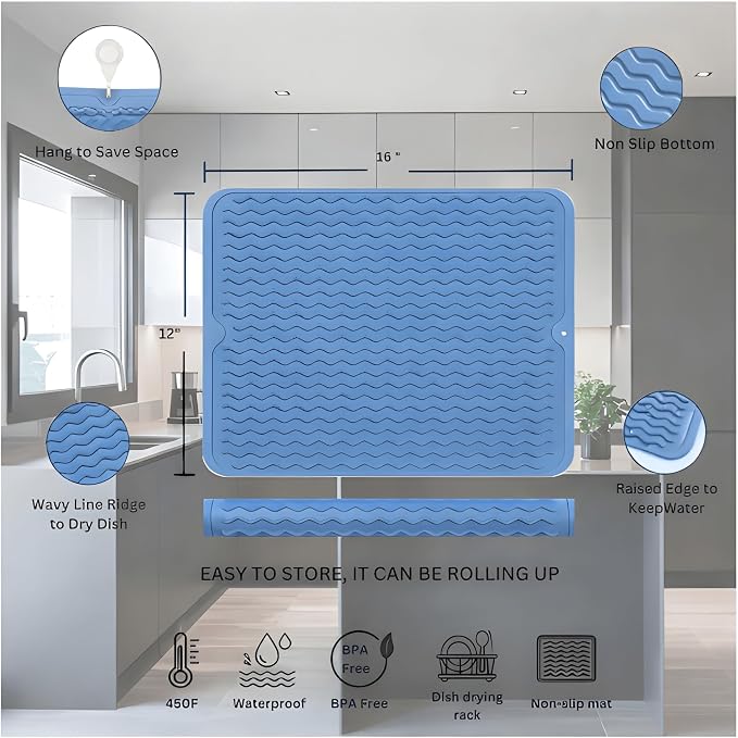 Silicone Drying Mat 16 × 12 – Royal Blue Non-Slip Sink Mat - Image 2