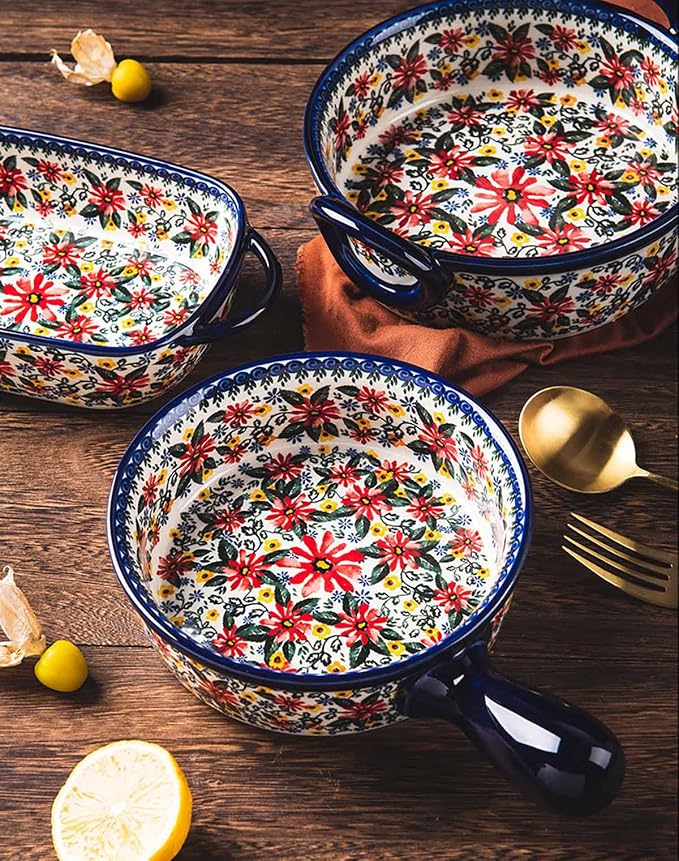 Red Daisy Flower Vintage Style Ceramic Bakeware Casserole Dish Baking Pan - Image 8