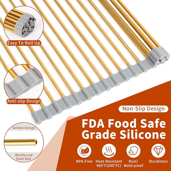 Extra Large Golden Roll-UP Dish Drying Rack-Stainless Steel Dish Drainer Over - Image 6