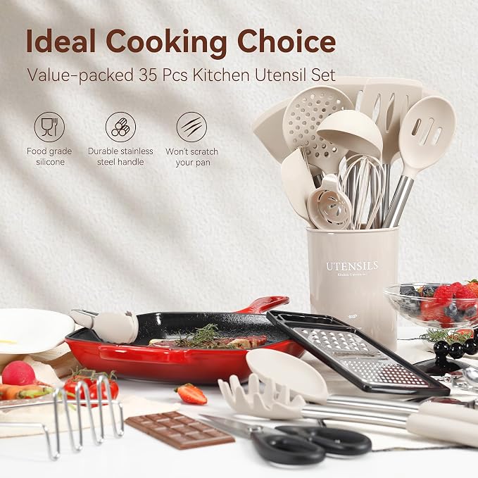 Silicone Cooking Utensils Set, NCUE 35 Pcs Kitchen Utensils Set - Image 2