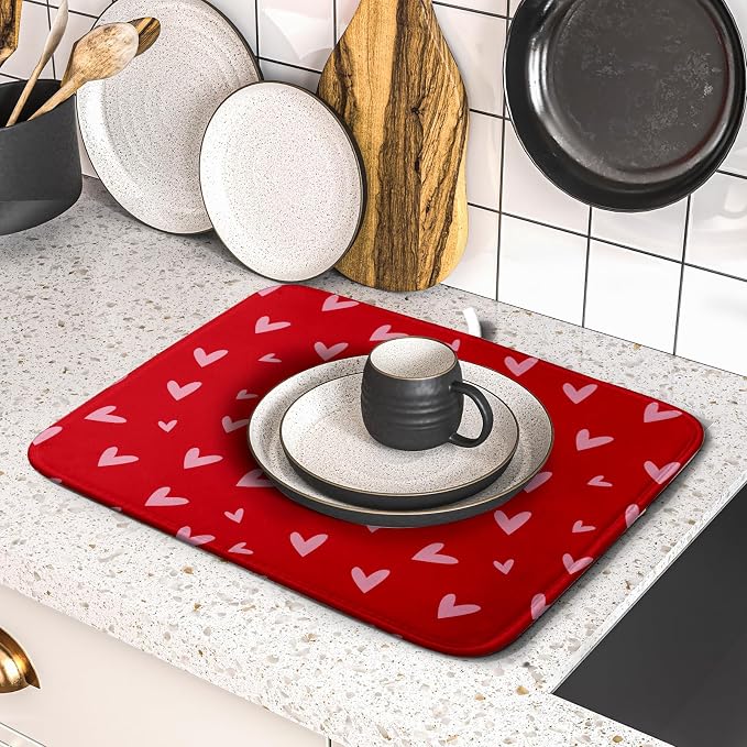 Valentines Dish Drying Mat for Kitchen Counter 16x18 Inch Valentine's Day Red - Image 5