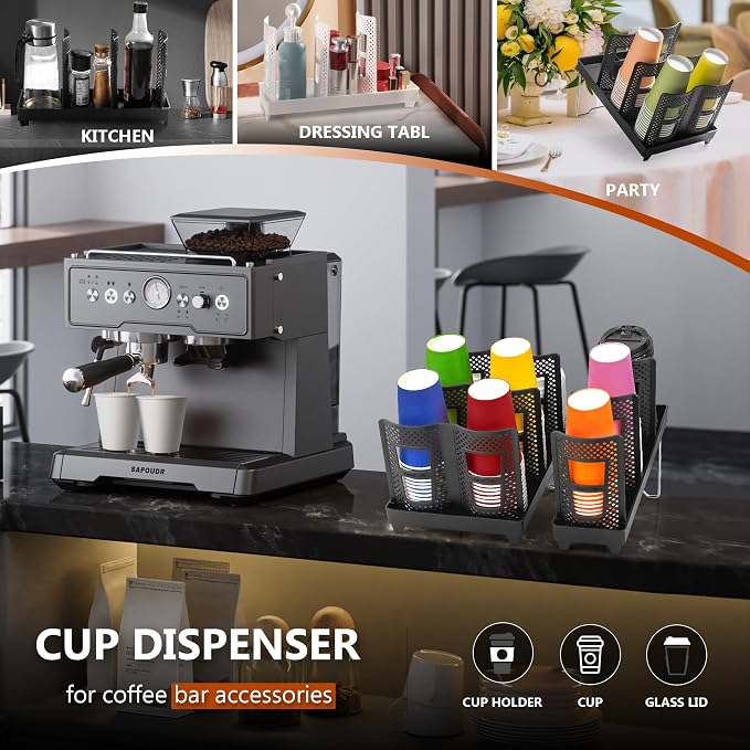 6-Slot Paper Cup and Lid Holder, Disposable Coffee Cup Dispenser, Upright Paper - Image 5