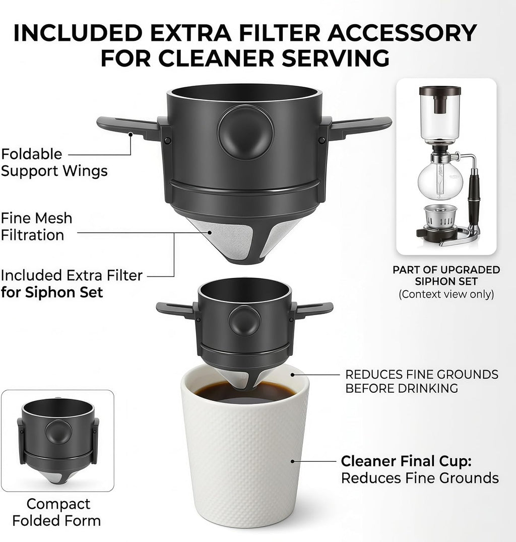Siphon Coffee Maker, 20 oz Vacuum Brewer with Mesh Filter