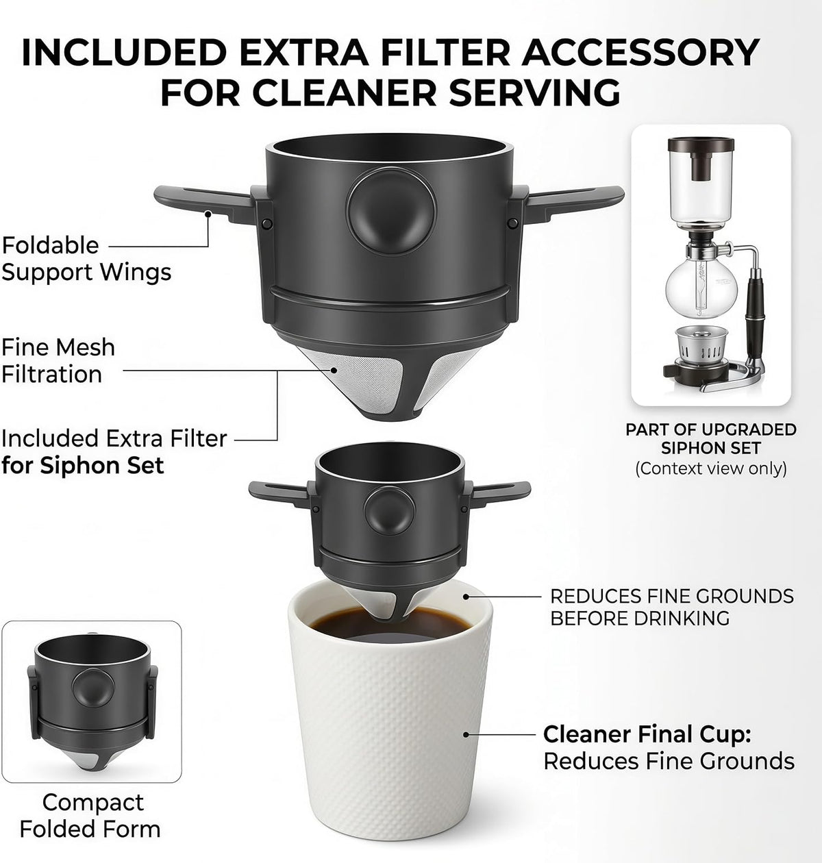 Siphon Coffee Maker, 20 oz Vacuum Brewer with Mesh Filter