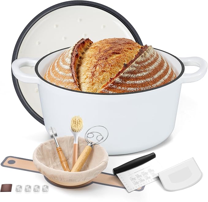 E-far Enameled Dutch Oven Pot for Bread Baking, 6QT Enameled Cast Iron Cookware by E-far