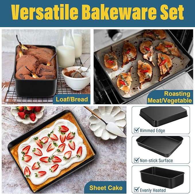 E-far 6-Piece Bakeware Sets, Nonstick Stainless Steel Baking Pans Set - Image 4