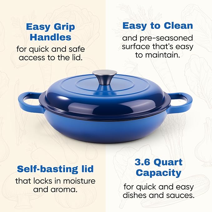 3 Quart Enameled Cast Iron Braiser, Non Stick Enameled Cast Iron Skillet - Image 7