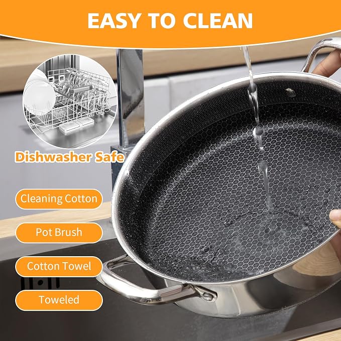 Toutrop Stainless Steel Saute Pan 12 inch Deep Frying Pan, 5 Quarts Nonstick - Image 5