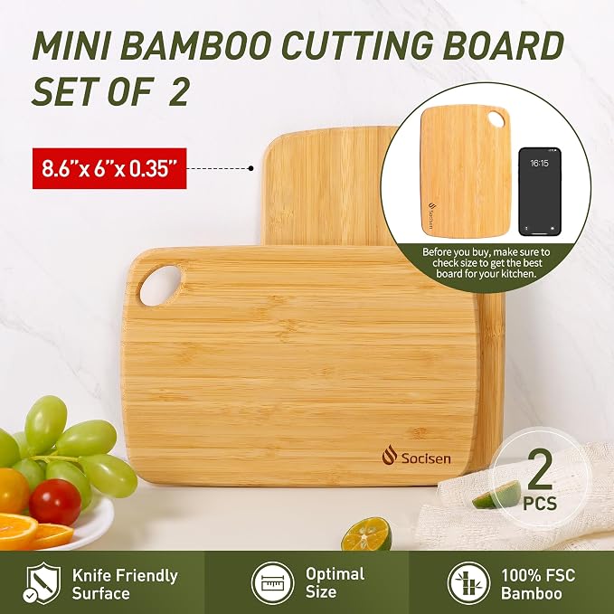 2 Pack Small Bamboo Wood Cutting Board - Image 3