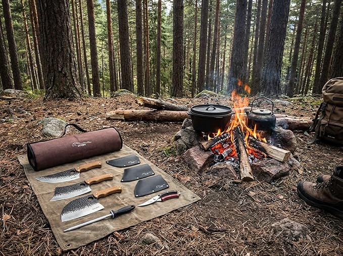9 PCS Butcher Viking Camping Knife Set, 6.5" Viking Knife, 3 Knife Sheath - Image 9