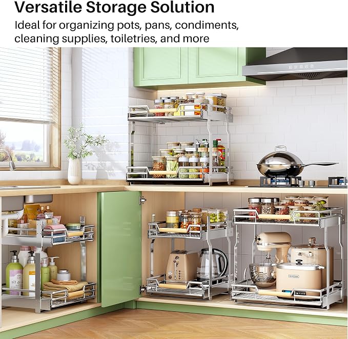 Pull out Cabinet Organizer, 2 Tiers 15"W X 21"D, Heavy Duty Smooth Sliding - Image 2