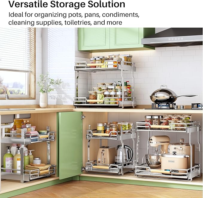 Pull out Cabinet Organizer, 2 Tiers 17"W X 21"D, Heavy Duty Smooth Sliding - Image 2