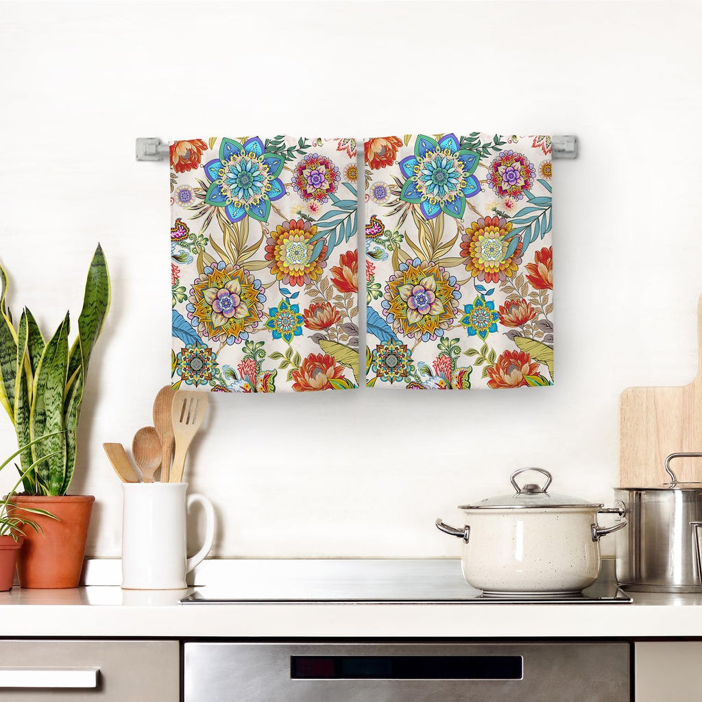 Bohemian Floral Kitchen Towels Decorative Set of 2 Boho Dish Towels