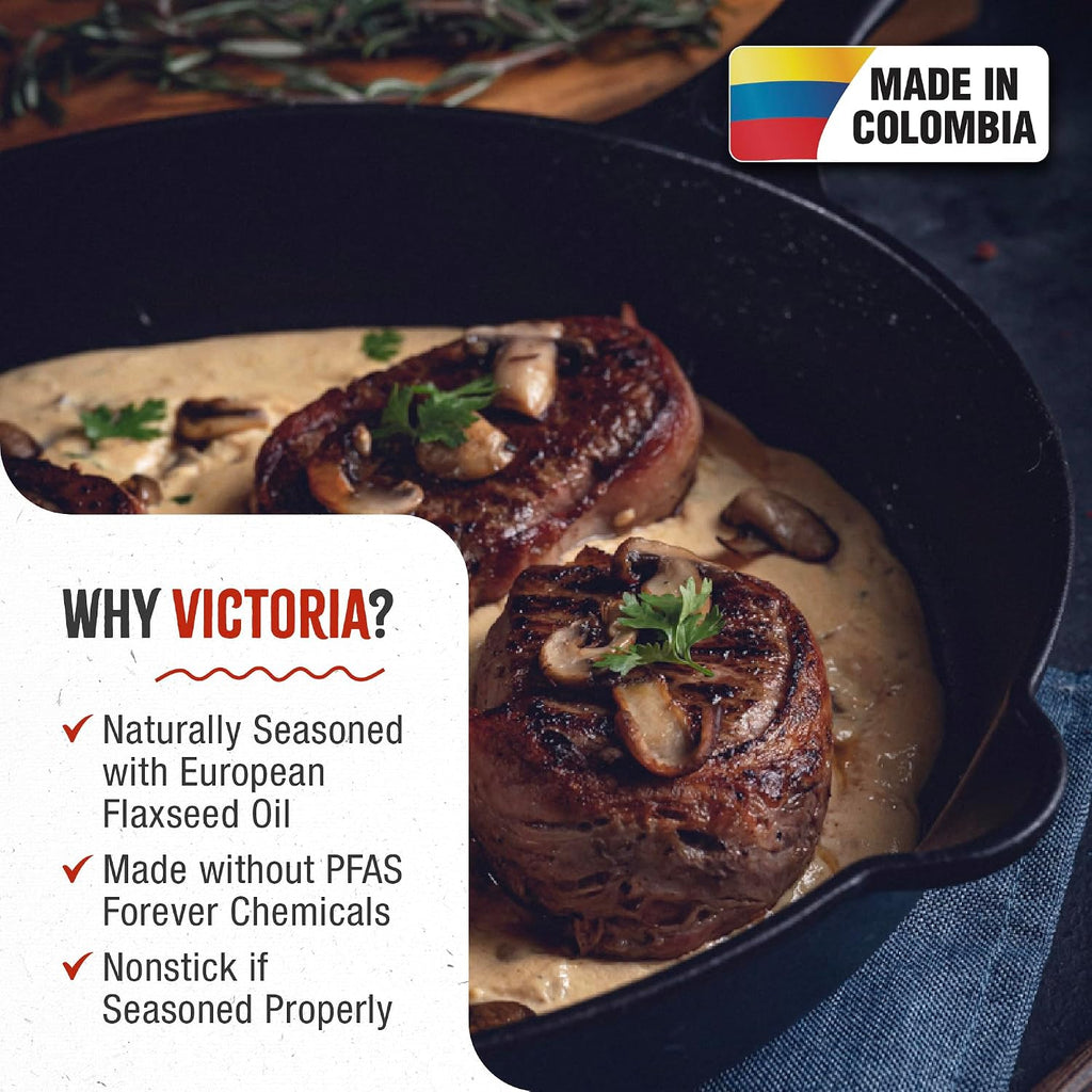 Victoria 12-Inch Cast Iron Skillet, Pre-Seasoned Cast-Iron Frying Pan