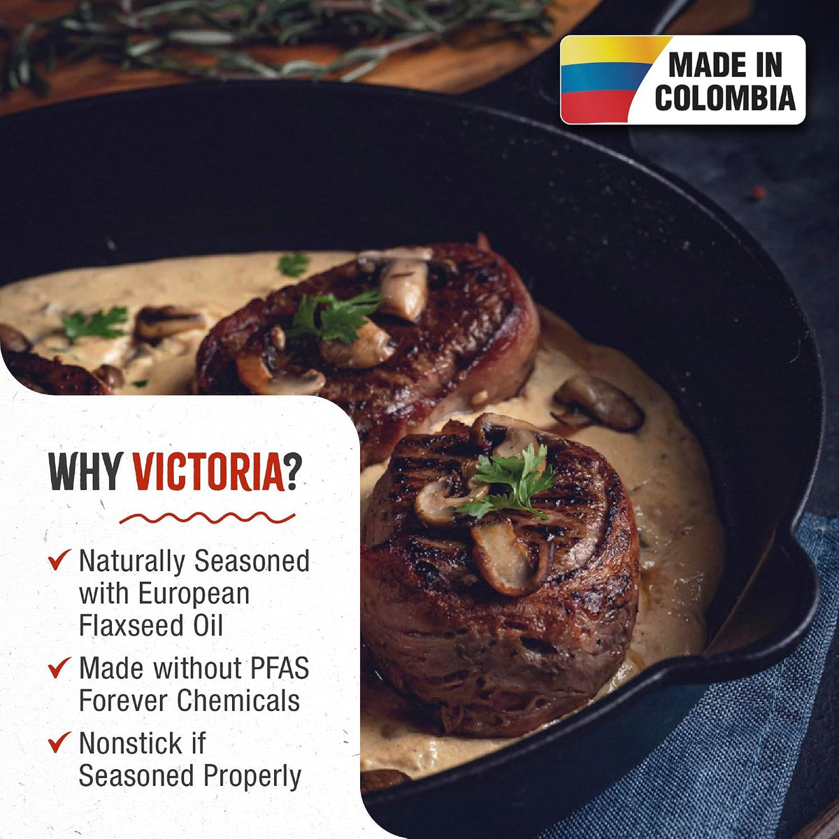 Victoria 12-Inch Cast Iron Skillet, Pre-Seasoned Cast-Iron Frying Pan