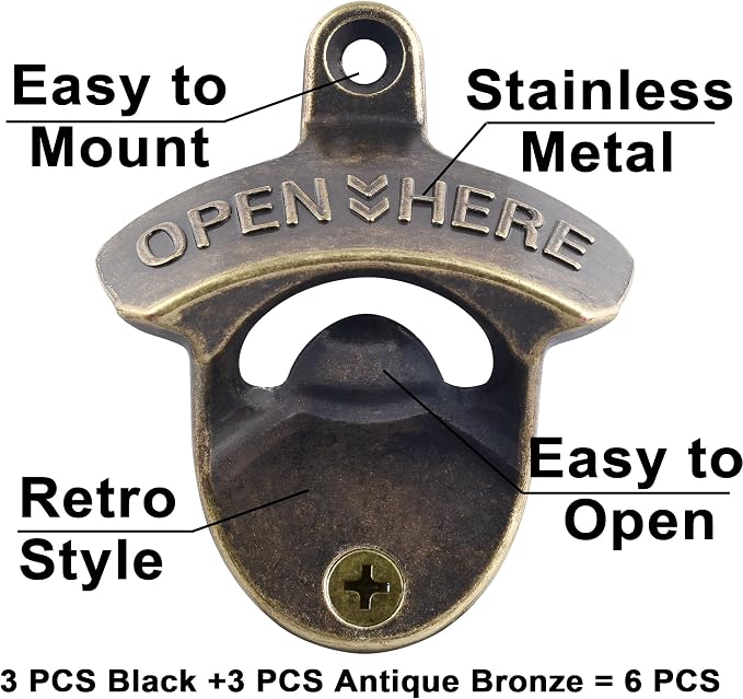 Old Time Wall Mount Bottle Opener, Vintage Metal Screw on Bottle Cap Opener - Image 2