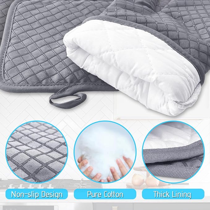4 Pcs Oven Mitts and Pot Holders, High Heat Resistant 500 Degree Glove - Image 3