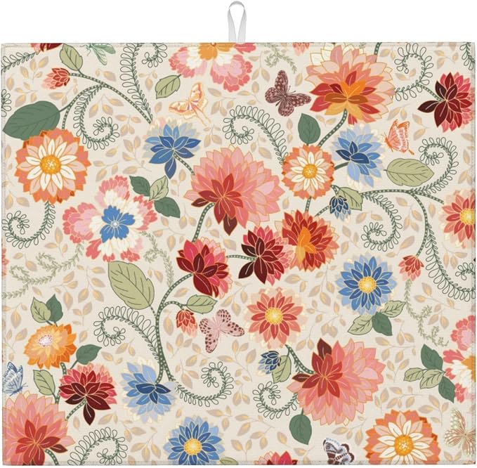 Mandala Flowers Dish Drying Mat 16x18 Inch, Microfiber Absorbent Fast Dry Mat by Unknown