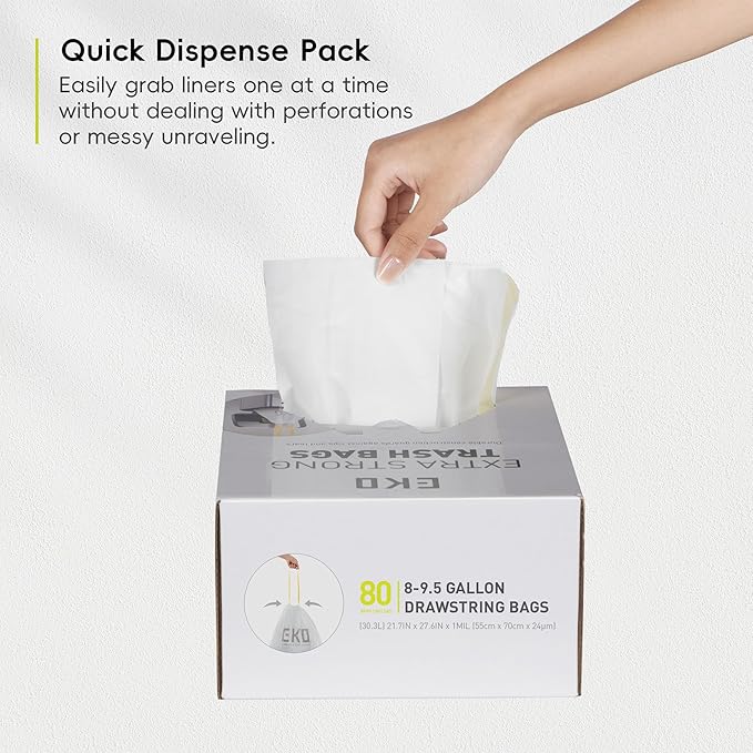 EKO Easy-Dispense Roll 80 Count Extra-Strong Drawstring Tall Kitchen Trash Bag - Image 9