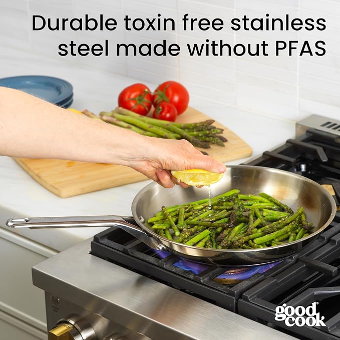 GoodCook Stainless Steel Fry Pan 12-Inch, Oven-Safe to 500F & Induction-Safe - Image 3