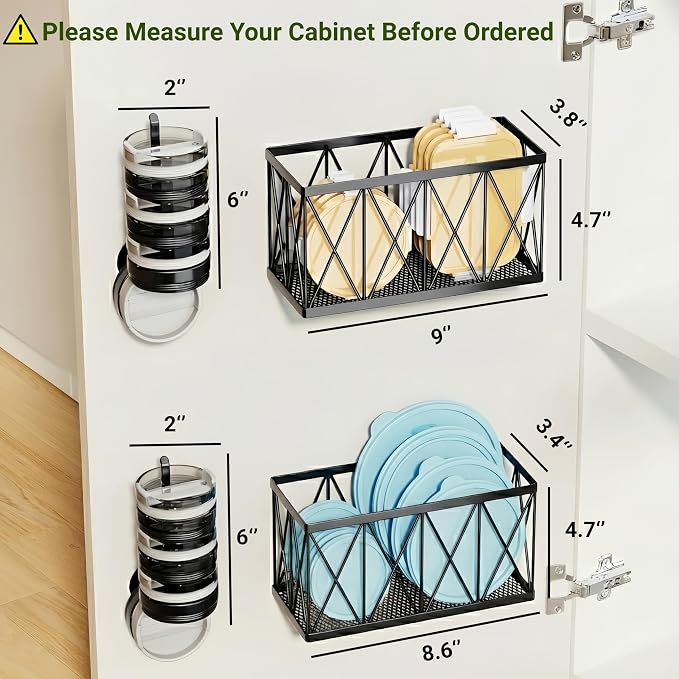 4 Pack Adhesive Cabinet Door Organizer, 2 Baskets + 2 Tumbler Lid Holders - Image 5