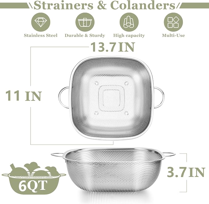 E-far 6QT Stainless Steel Colander - Image 2