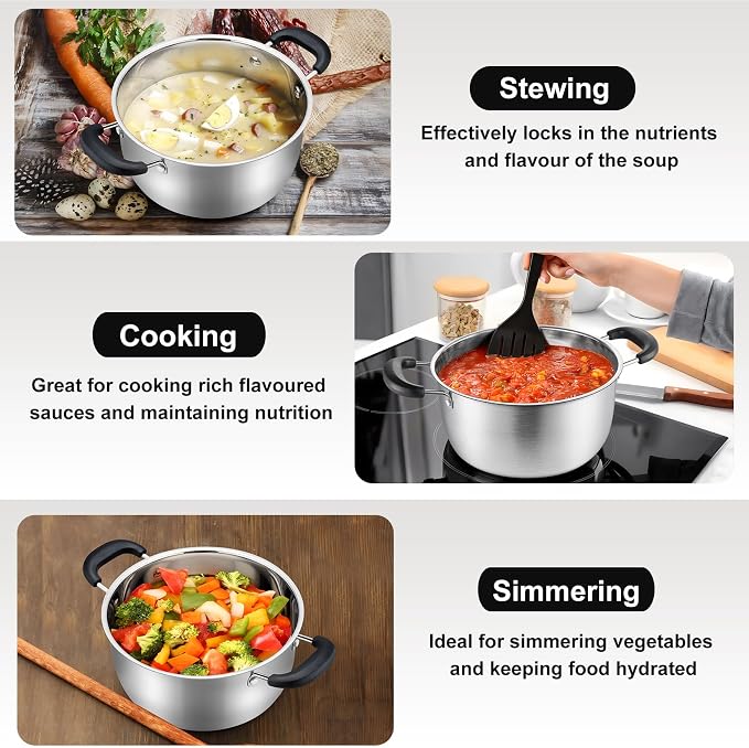P&P CHEF 3 Qt Stockpot with Lid, Stainless Steel Cooking Stock Pot - Image 4