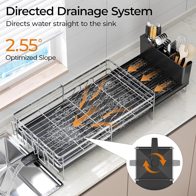 Delamu Stainless Steel Dish Drying Rack, Expandable Dish Drainer, Anti-Rust - Image 5