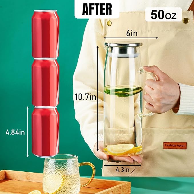 PARACITY Glass Pitcher with Lid and Spout 50oz/ 1.5L, Hot/Cold Water Pitcher - Image 6