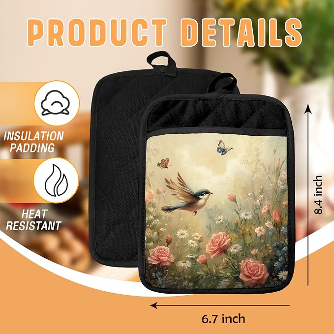 Rustic Floral Bird Pot Holders - Image 2