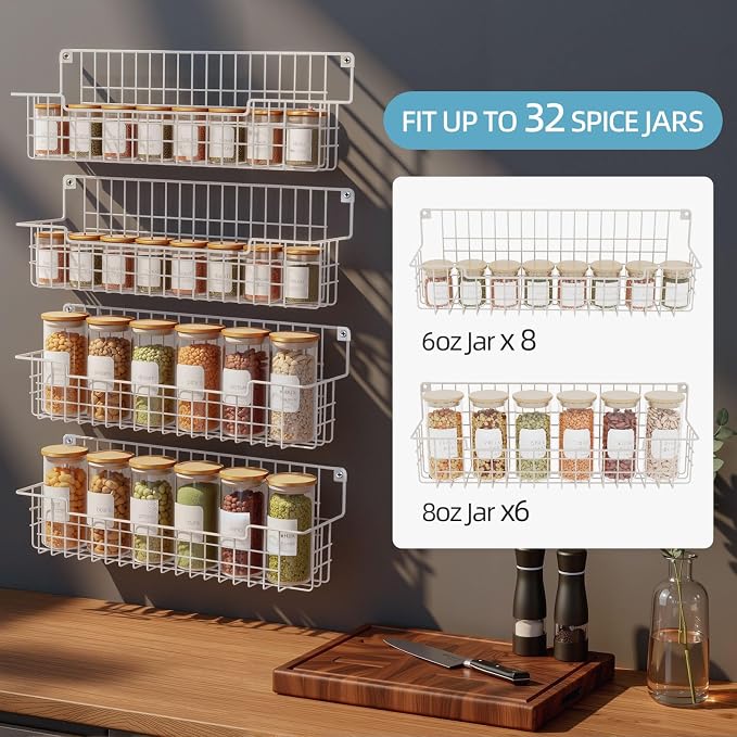 Spice Rack Wall Mount 4 Pack, Metal Wall Mounted Spice Rack Organizer - Image 6