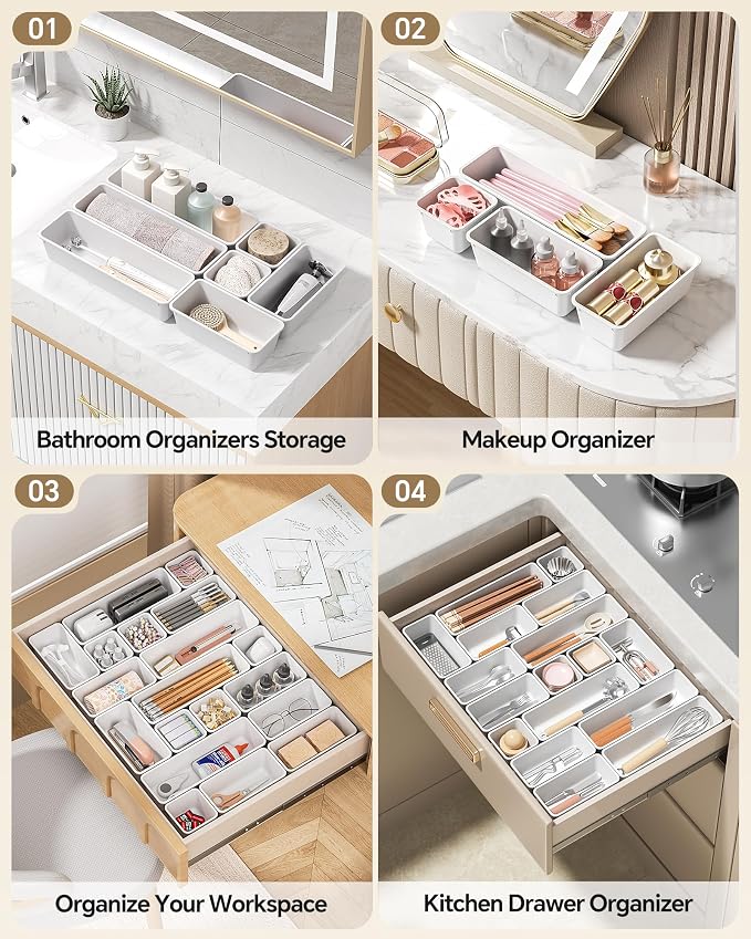 Canfanni 13 Pack Plastic Drawer Organizers Set, 3 Sizes Desk Drawer Organizer - Image 5