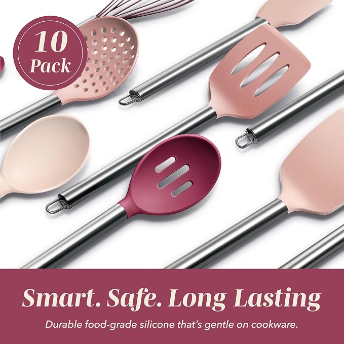 COOK WITH COLOR Silicone Cooking Utensils, Kitchen Utensil Set, Cooking Utensils - Image 3