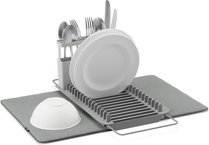 Umbra Udry Dish Rack and Microfiber Drying Mat – Space-Saving Design Folds Up by Umbra