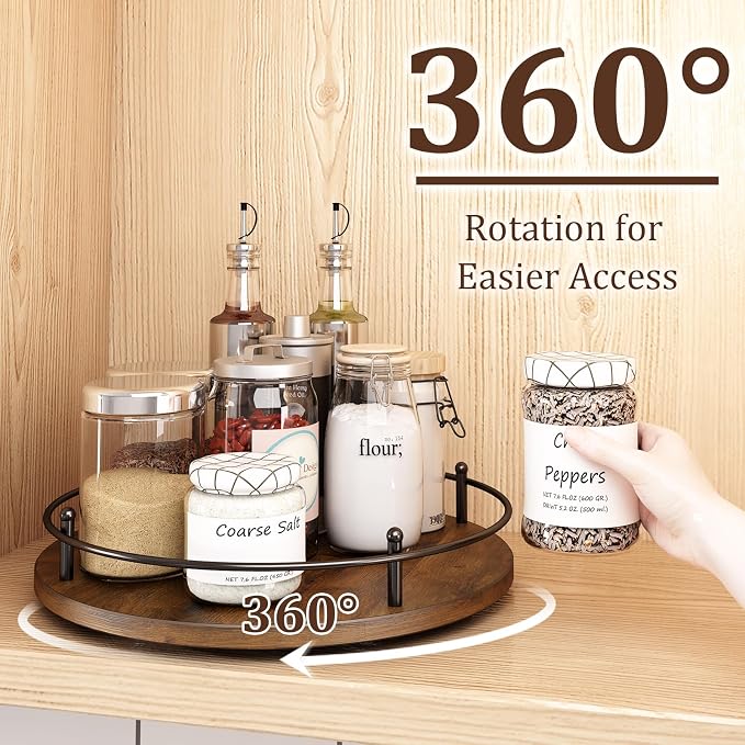 12" Lazy Susan Turntable Organizer, Round Wooden Lazy Susan Organization and - Image 2