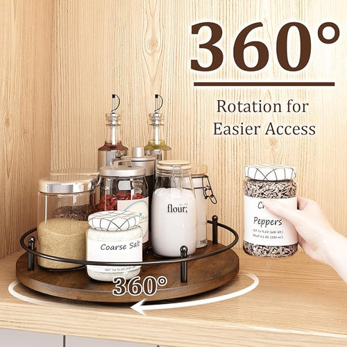 12" Lazy Susan Turntable Organizer, Round Wooden Lazy Susan Organization and - Image 2