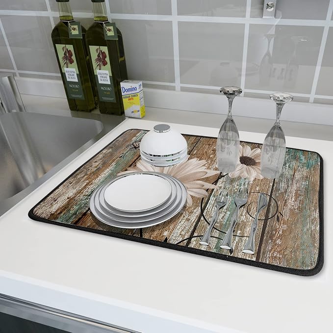 Giwawa Rustic Daisy Board Dish Drying Mat - Image 5