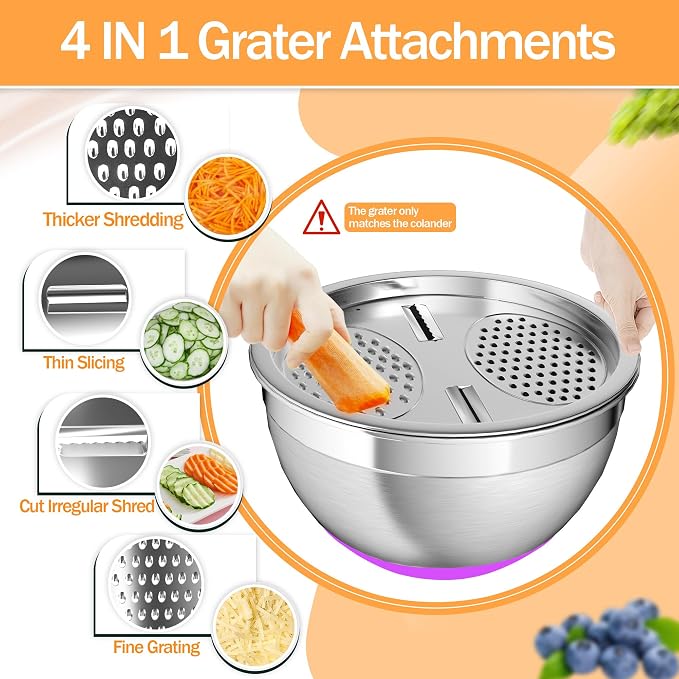 Nicdiet Mixing Bowls with Airtight Lids, Stainless Steel Mixing Bowl Set with 3 - Image 5