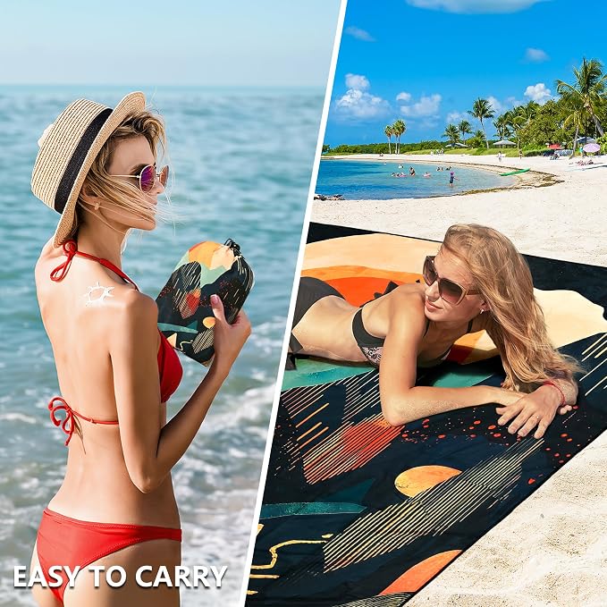 WIWIGO Beach Blanket Waterproof Sandproof Beach Mat 79" X 83"/10'x9'for 2-8 - Image 4