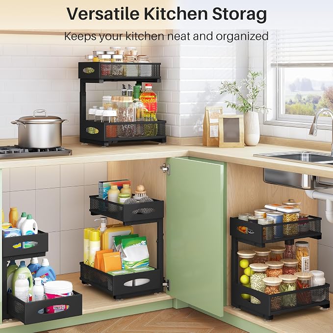 Under Sink Organizer, 2 Tier Pull out Cabinet Organizer Baskets - Image 8